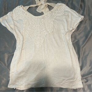Off White Cream Lace Short Sleeve Shirt/Blouse